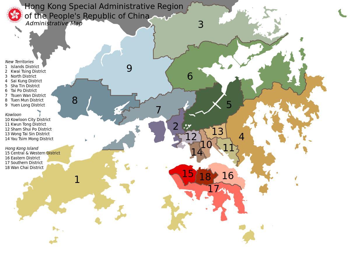 karta över Hong Kong stadsdelar