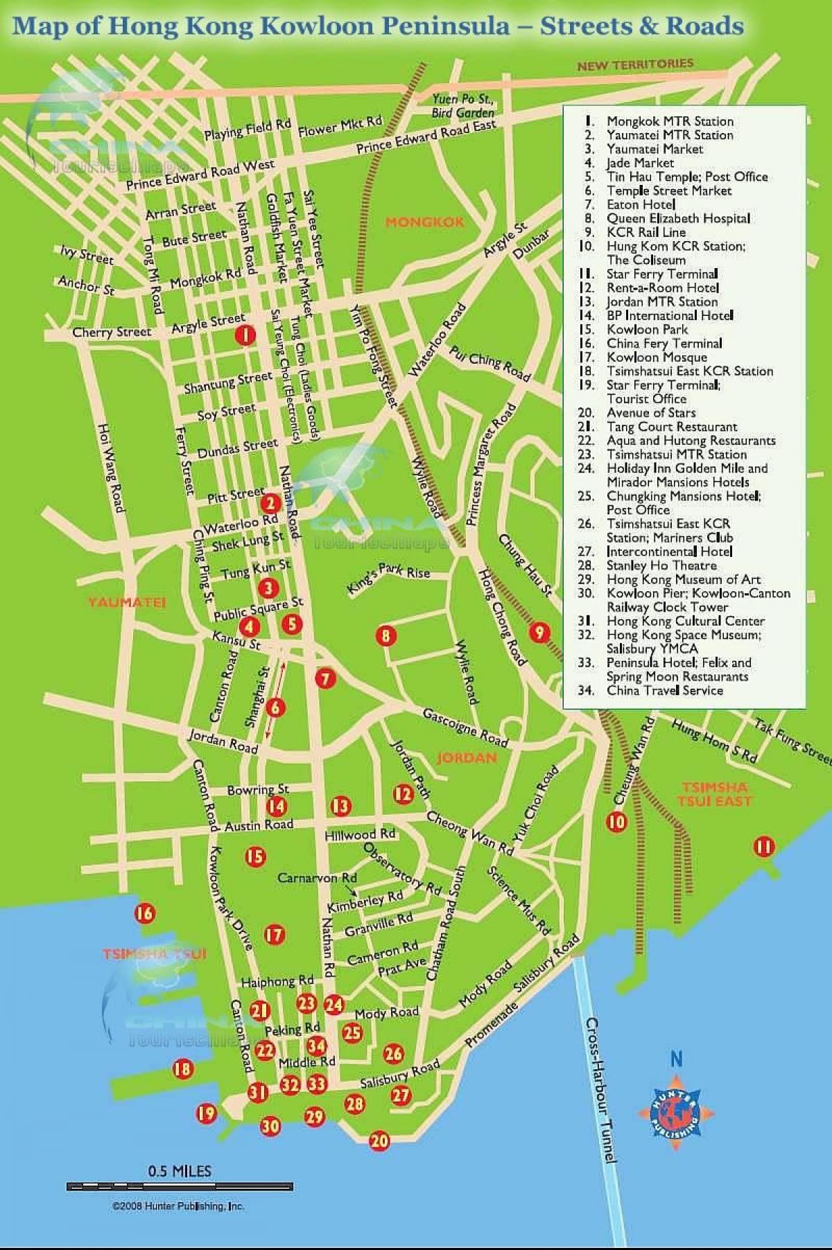 karta över Nathan road och Hong Kong