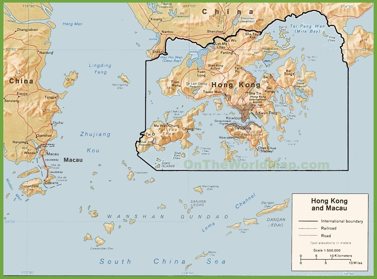 Hong Kong politiska kartan - Politiska karta över Hong Kong (Kina)