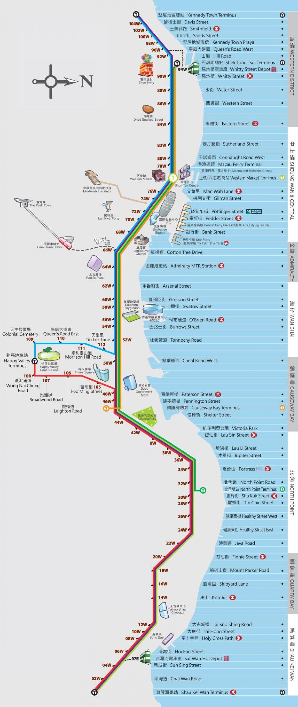 Hong Kong ding ding spårvagn karta