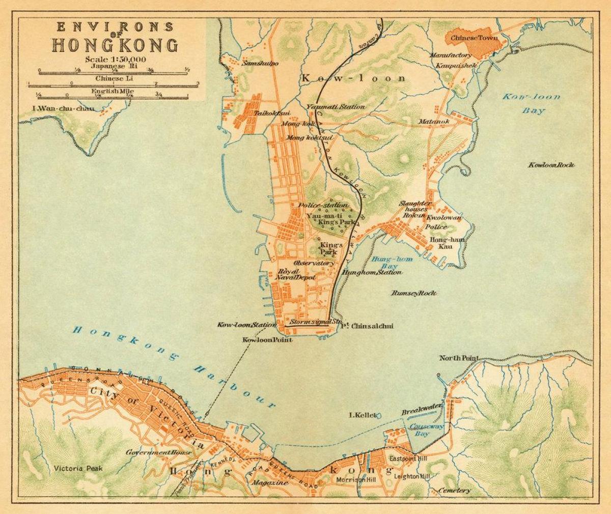 gammal karta över Hong Kong