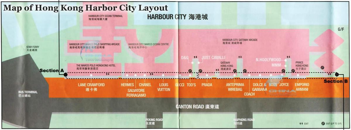 karta över harbour city, Hong Kong