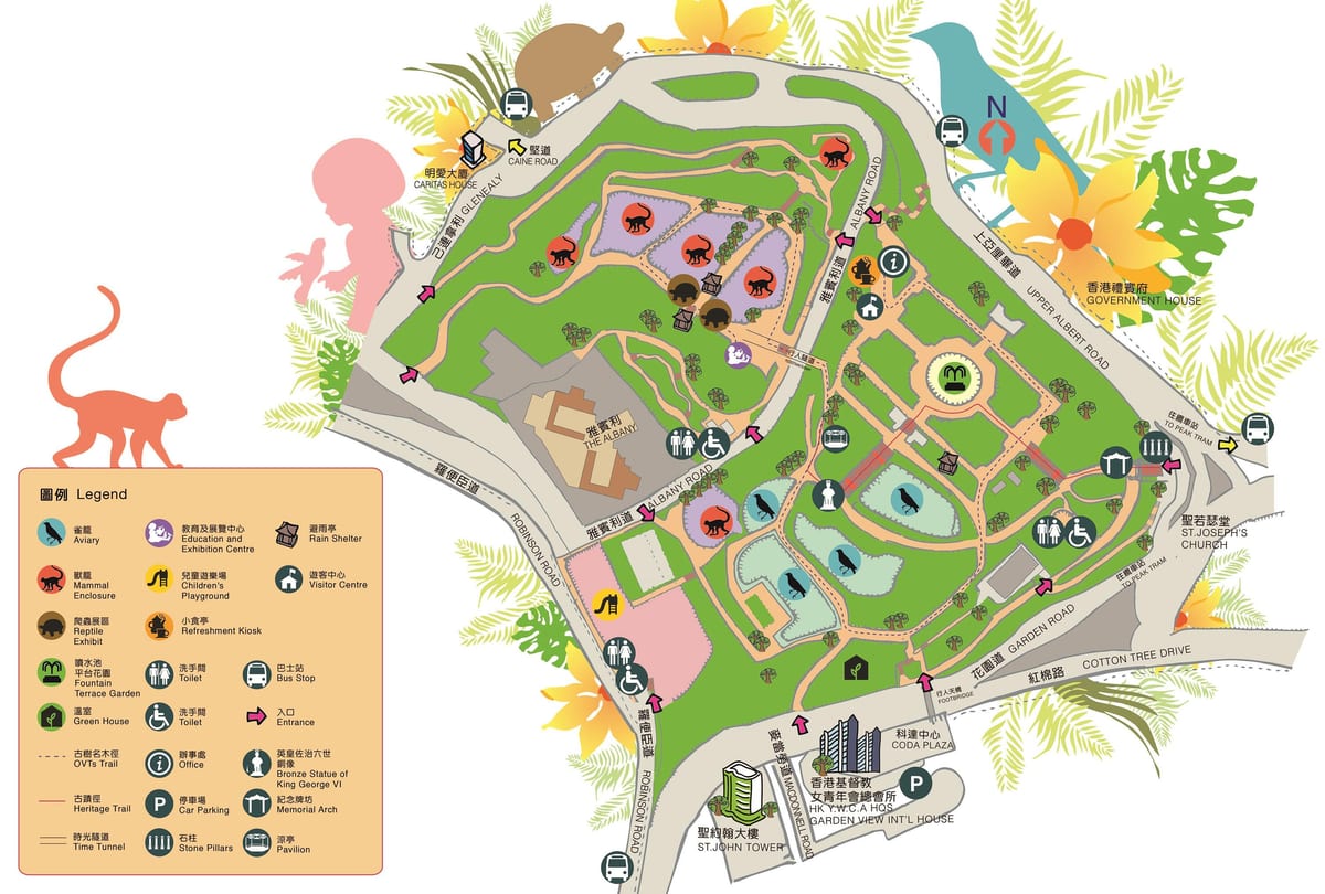 karta över Hong Kongs zoologiska och botaniska trädgårdar