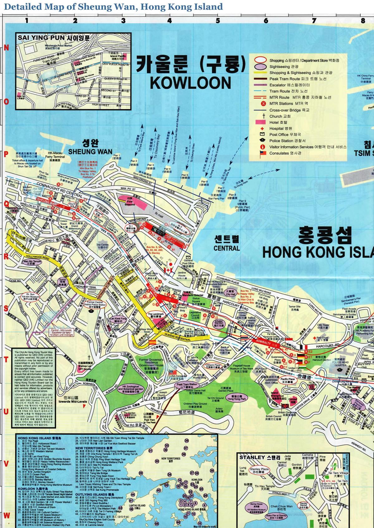 karta över stadsdelen Sheung Wan i Hongkong