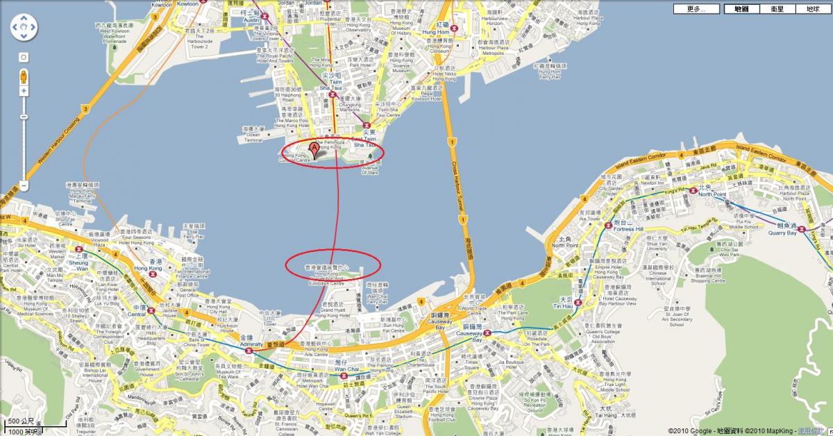karta över victoria harbour i Hong Kong